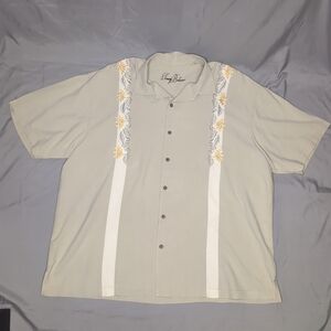 Gray and White Casual Button Down Shirt with Lace Accents